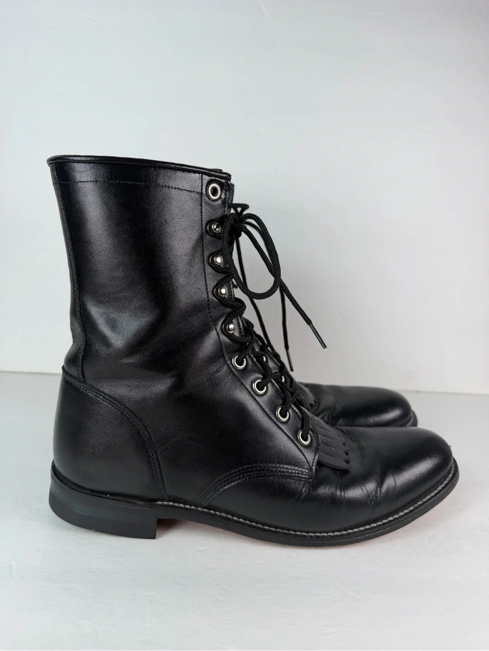 Justin Boots Men’s 9 B Black Leather Lace Up Kiltie Roper Western Boots